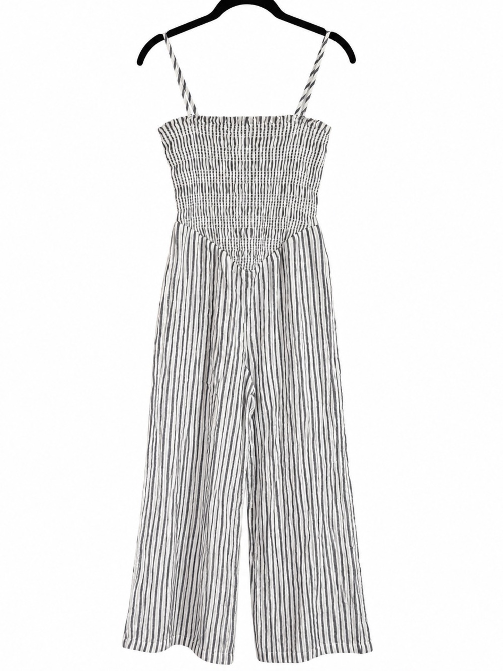 American Eagle Outfitters Black & White Striped Smocked Wide-Leg Jumpsuit